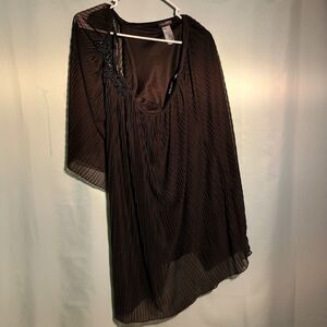 One Arm Black Pleated Sheer Blouse – Elegant Flowing Asymmetrical Evening Top